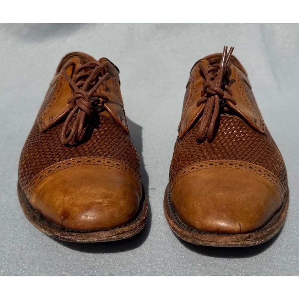 Allen Edmonds Shreveport Shoes Mens 12 D Tan Good Woven Leather Cap Toe Oxford